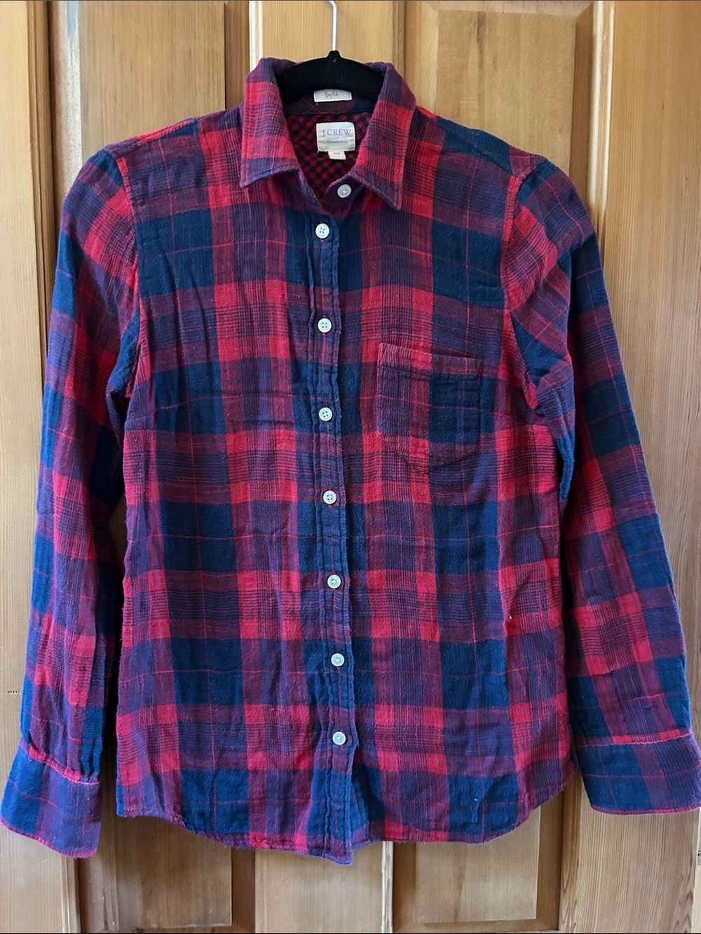 J. Crew Red and Navy Plaid Cotton Button-Down Shirt